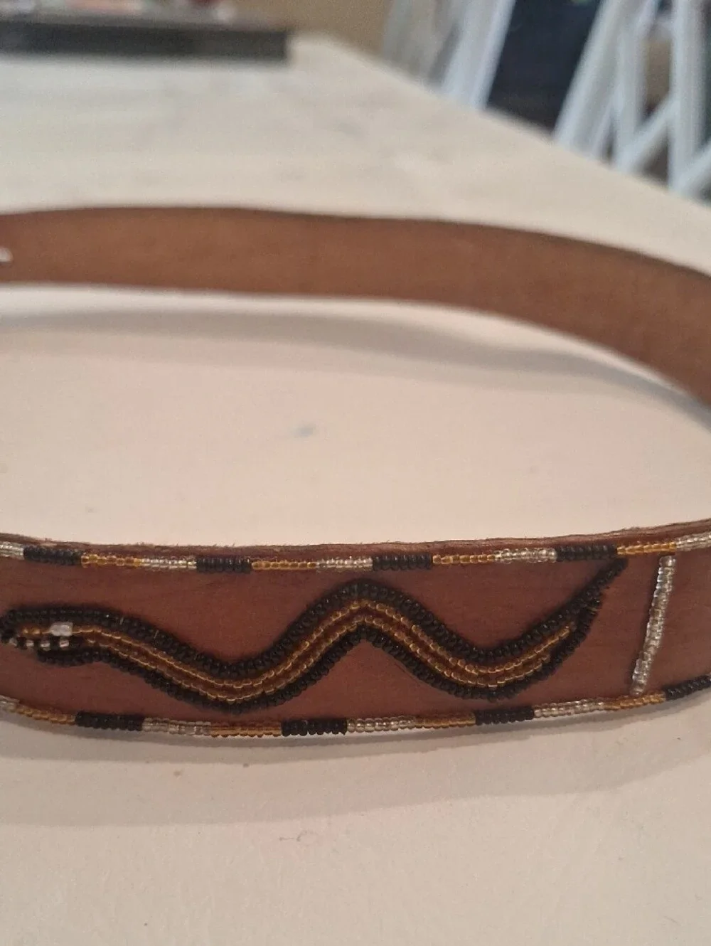 Brown Beaded Elephant Leather Belt - Women's Accessory